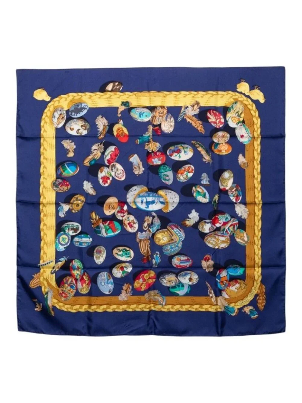 Hermes Carre 90 Couvee D'hermes Egg Scarf Navy Multicolor Silk